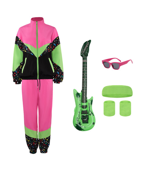 1980s Retro Pink Green Sportswear 6Pcs Set Halloween Costume