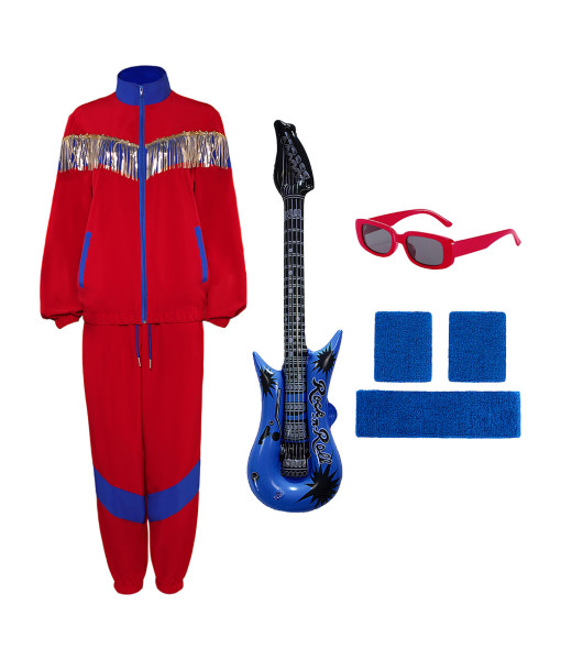1980s Rockstar Red Blue Sports 6Pcs Suit Halloween Costume