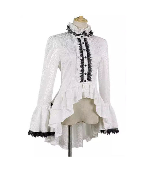 Adult Victorian Steampunk Lace Top Stand Collar Shirt Halloween Costume