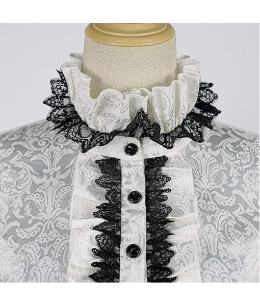 Adult Victorian Steampunk Lace Top Stand Collar Shirt Halloween Costume