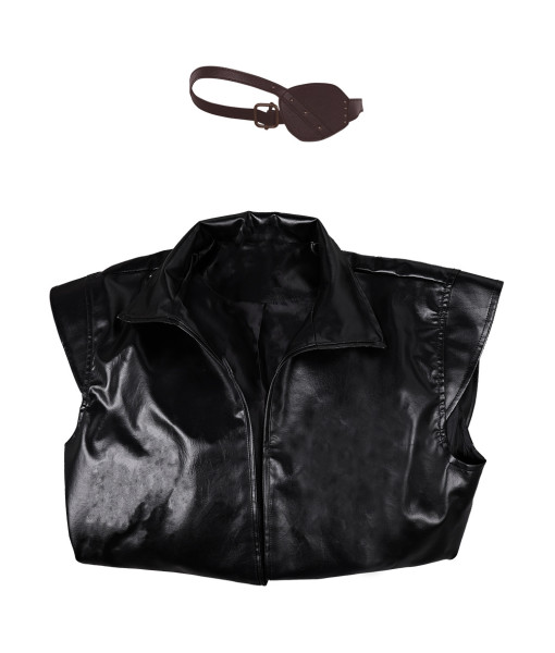 Men Medieval Black Leather Robe with Eyepatch Fantasy World Dragon Prince Halloween Costume