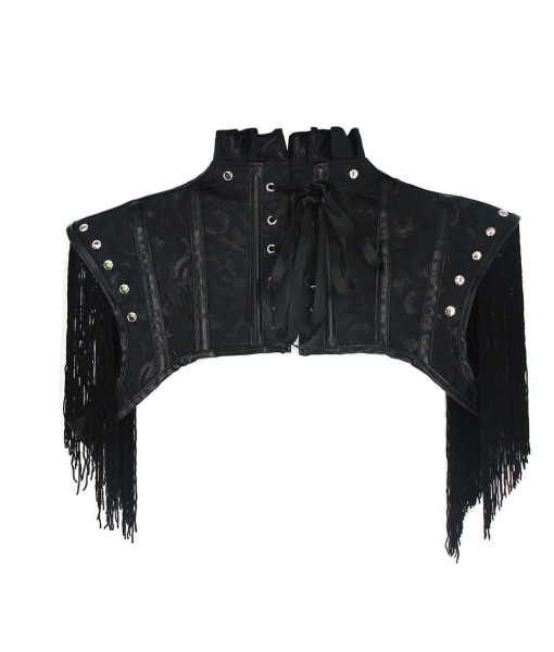 Punk Gothic Dark Pattern Leather Pleated Lace Tassel Shawl Halloween Costume Accessories