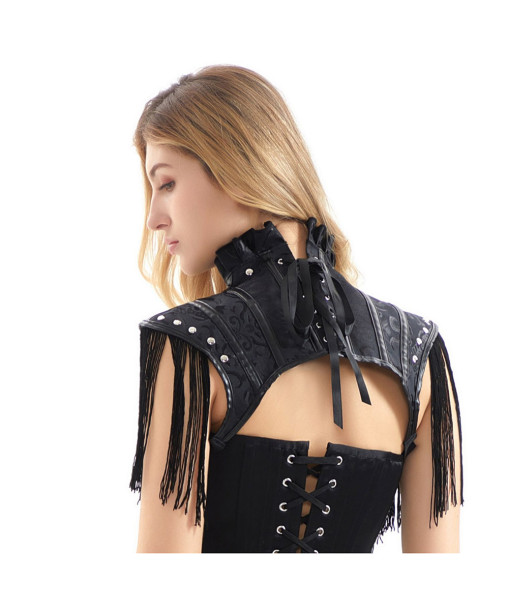 Punk Gothic Dark Pattern Leather Pleated Lace Tassel Shawl Halloween Costume Accessories