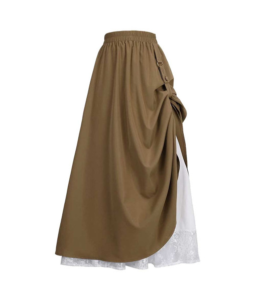 Women Medieval Renaissance Victorian Double-Layer High Waist Dress Halloween Costume