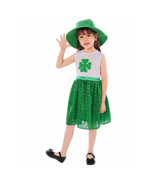St. Patrick Green Clover Dress Girl Kids Halloween Costume