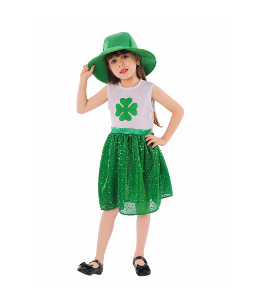 St. Patrick Green Clover Dress Girl Kids Halloween Costume