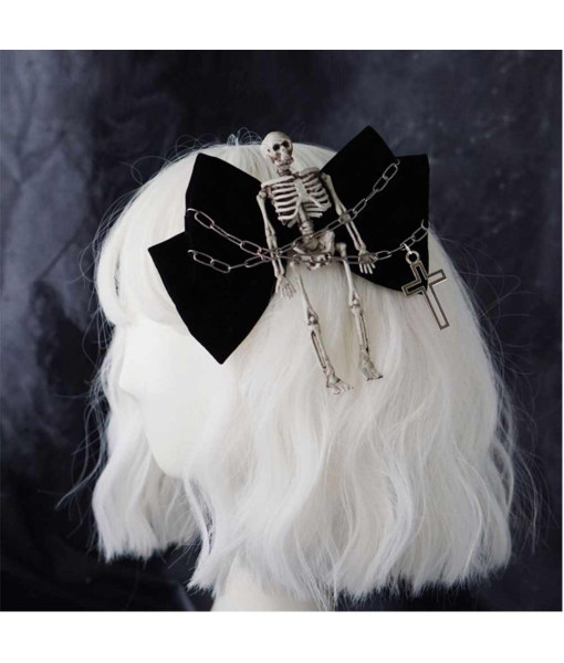 Punk Gothic Skull Bow Hairpin Dark Clip Halloween Costume Accessories