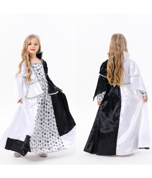 Girl Black White Gown Halloween Costume