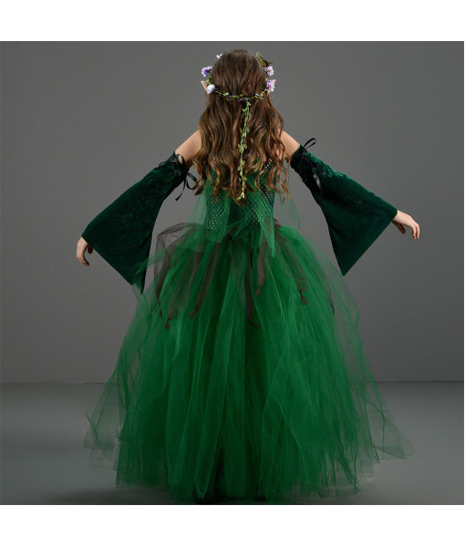 Elf Green Dress Tutu Skirt Fantasy Kids Halloween Costume
