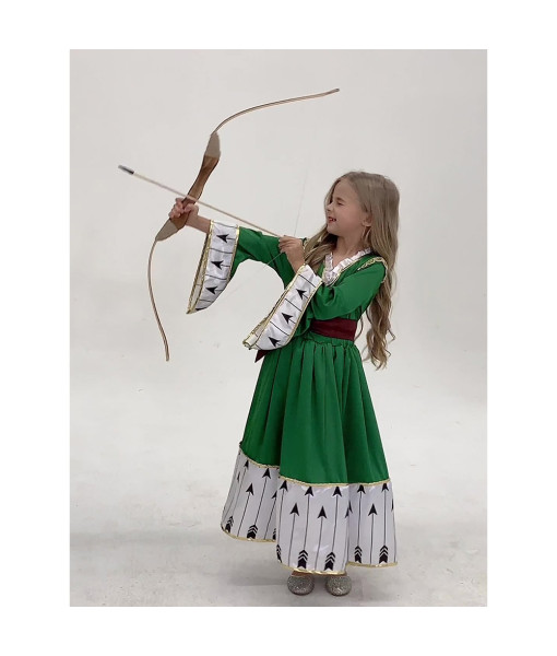Kids Children Medieval Dress Arrow Pattern Green Outfit Halloween Costume