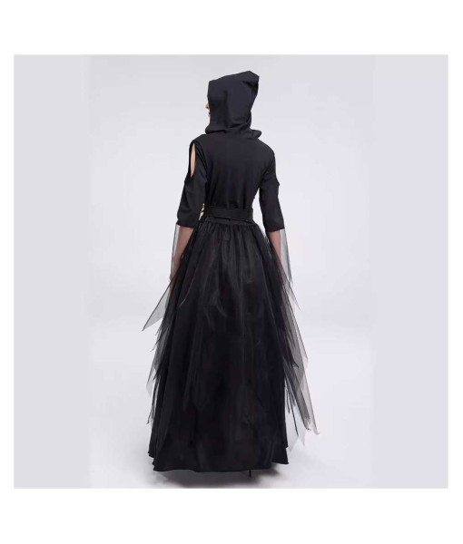 Women Black V-Neck Long Dress Vampire Witch Fantasy Halloween Costume