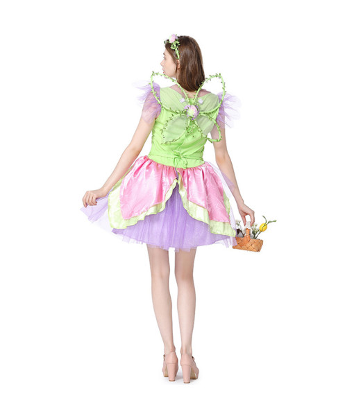 Women Green Dress Fairy Flower Fullset Halloween Stage Costume