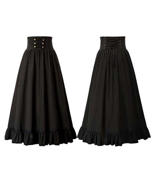 Women Medieval Renaissance Vintage Black A-line Long Skirt Halloween Costume