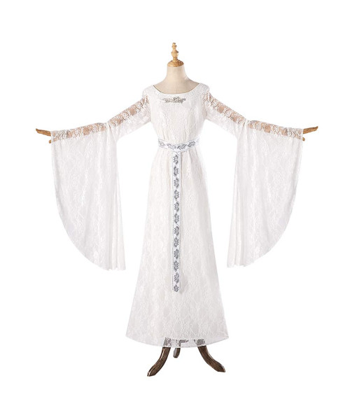 Women Medieval Renaissance White Dress Elf Fantasy Long Dress Halloween Stage Costume