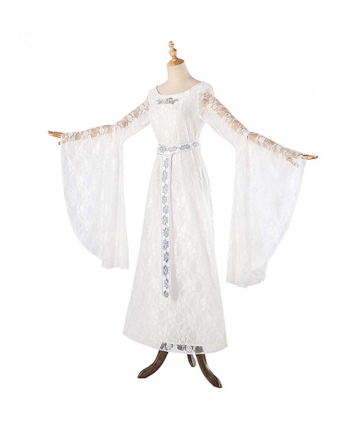 Women Medieval Renaissance White Dress Elf Fantasy Long Dress Halloween Stage Costume