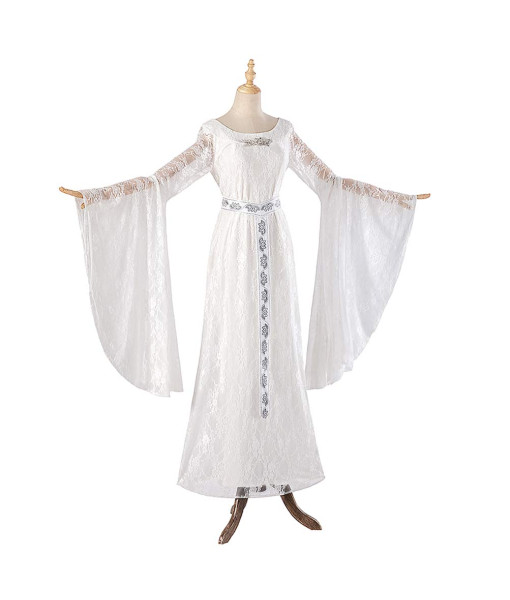 Women Medieval Renaissance White Dress Elf Fantasy Long Dress Halloween Stage Costume