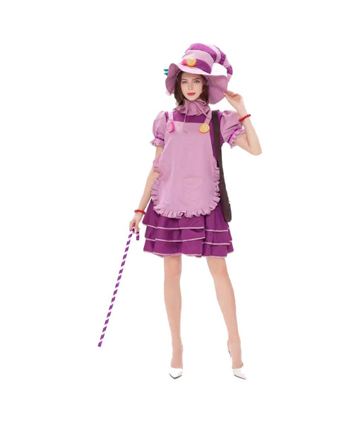 Women Purple French Maid Dress Cute Maid Candy Witch Halloween Stage Costume