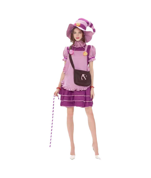 Women Purple French Maid Dress Cute Maid Candy Witch Halloween Stage Costume