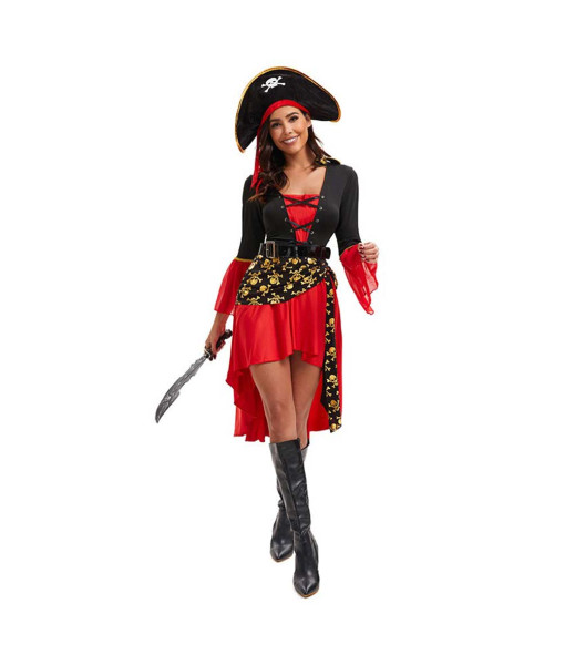 Women Red Outfit Pirate Fantasy Halloween Costume