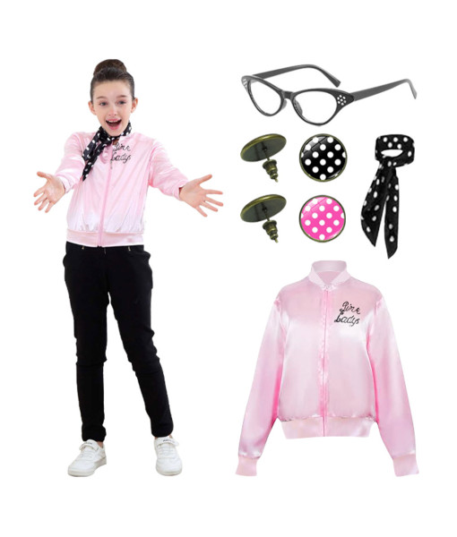 1980s Retro Pink Satin Jacket Fullset Kids Halloween Costume