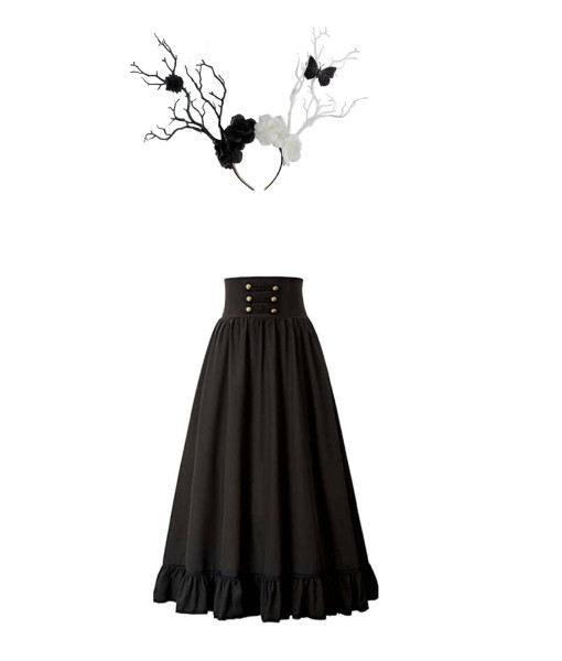 Women Medieval Renaissance Vintage Black A-line Long Skirt Halloween Costume