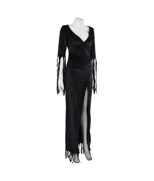 Women Vampira Black Rhinetstone Dress Halloween Stage Costume