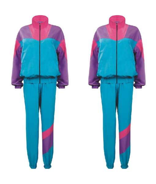 1980s Hip-Hop Retro Blue Purple Sportwear 8Pcs Women Halloween Costume