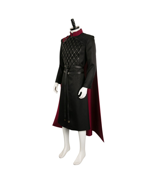 Men Medieval Fantasy Leather Black Outfit Red Cape Prince Fullset Halloween Costume