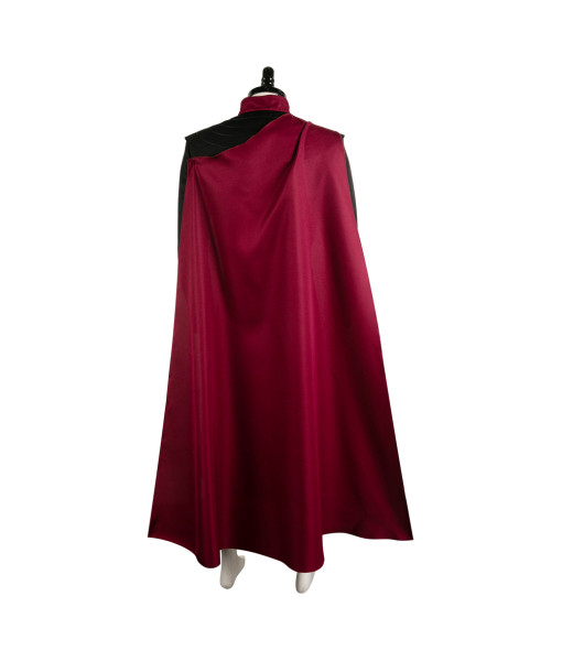 Men Medieval Fantasy Leather Black Outfit Red Cape Prince Fullset Halloween Costume