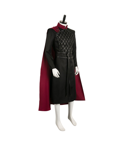 Men Medieval Fantasy Leather Black Outfit Red Cape Prince Fullset Halloween Costume