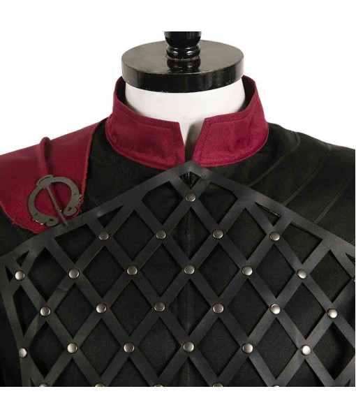 Men Medieval Fantasy Leather Black Outfit Red Cape Prince Fullset Halloween Costume