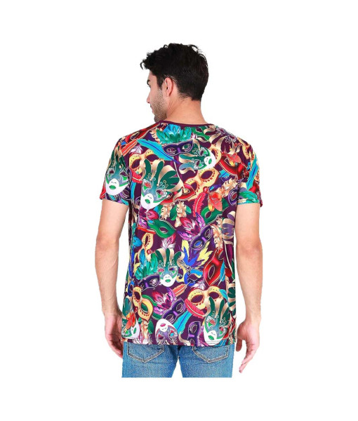 Men Multicolor Short Sleeve Sequined Hat Bead Necklace Set Suit Carnival Halloween Costume