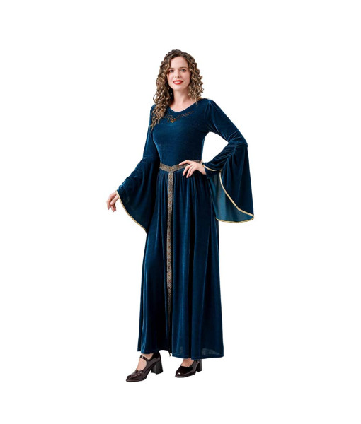 Women Medieval Renaissance Blue Bell Sleeve Palace Dress Maid Halloween Costume