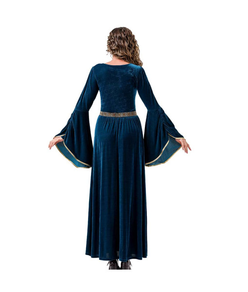 Women Medieval Renaissance Blue Bell Sleeve Palace Dress Maid Halloween Costume