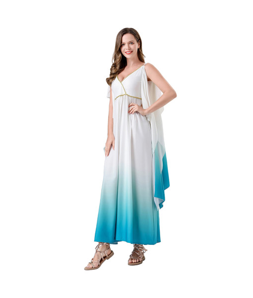 Women Roman Greek Mythology Goddess Blue Gradient Dress Halloween Costume