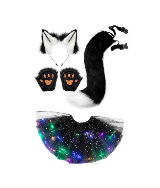 Kids Chirldren Fox Animal Plush Ear Claws Tail Fullset Tutu Skirt Halloween Costume