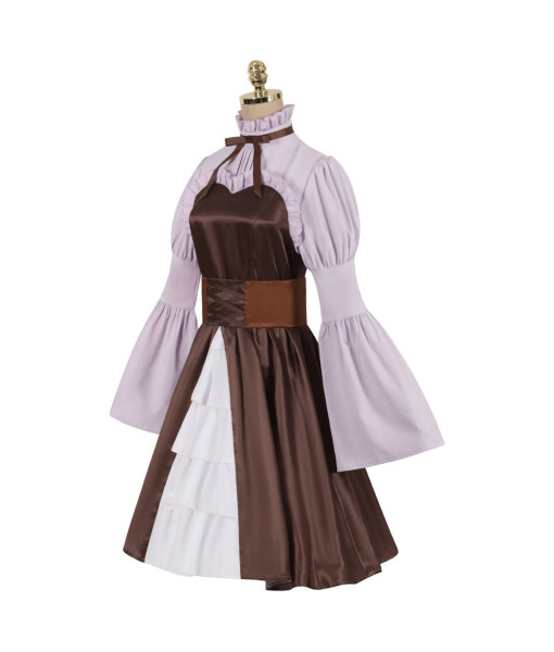 Women Medieval Fantasy Maid Long Sleeve Skirt Halloween Costume