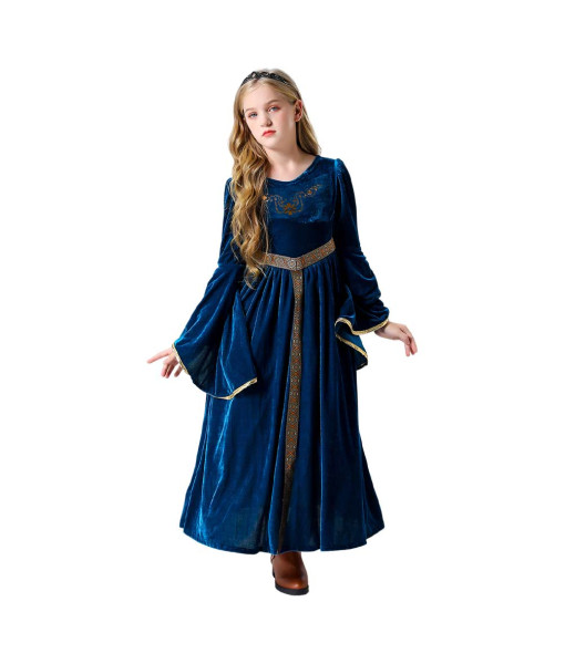 Kids Children Medieval Velvet Long Sleeve Palace Princess Halloween Costume