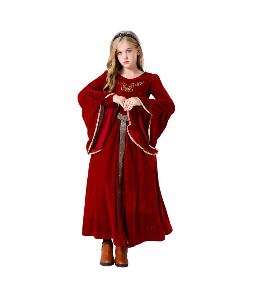 Kids Children Medieval Velvet Long Sleeve Palace Princess Halloween Costume