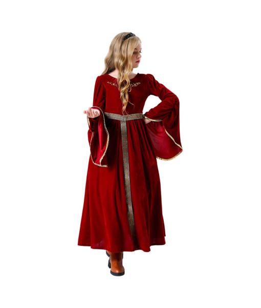 Kids Children Medieval Velvet Long Sleeve Palace Princess Halloween Costume