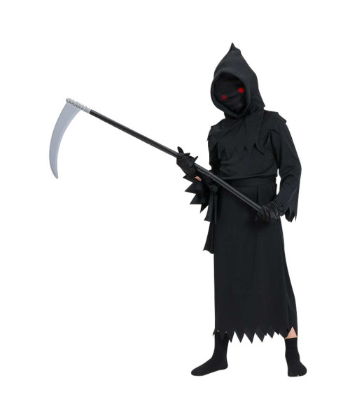 Kids Children Black Robe Hooded Grim Reaper Fullset Halloween Costume
