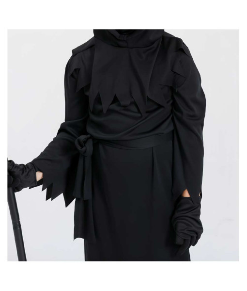 Kids Children Black Robe Hooded Grim Reaper Fullset Halloween Costume