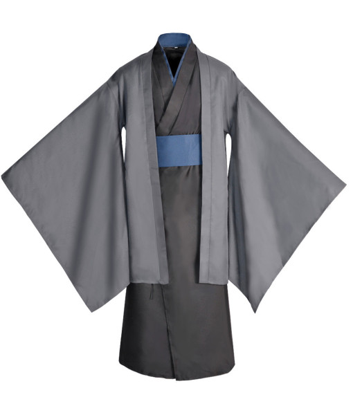Men Japanese Traditional Outfit Black Kimono Coat Lining Yukata Halloween Costume 