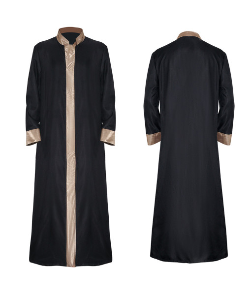Men Medieval Black Gilded Robe Halloween Stage Performance Costume
