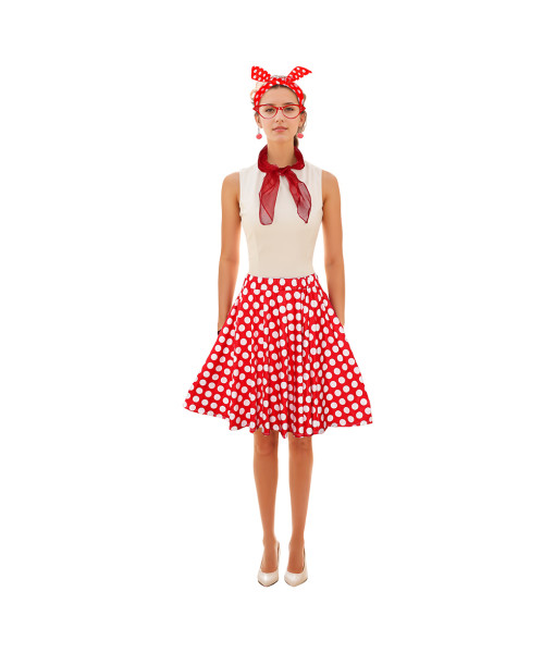 Women 50s Red Polka Dot Skirt 6Pcs Halloween Costume