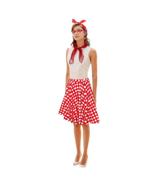 Women 50s Red Polka Dot Skirt 6Pcs Halloween Costume