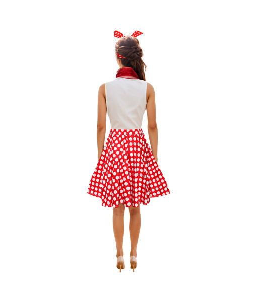 Women 50s Red Polka Dot Skirt 6Pcs Halloween Costume
