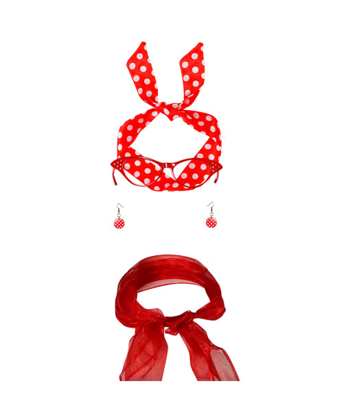 Women 50s Red Polka Dot Skirt 6Pcs Halloween Costume