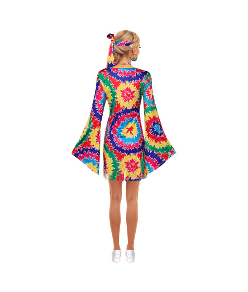 1970s Hippie Colorful Printed Dress 7Pcs Women Halloween Costume