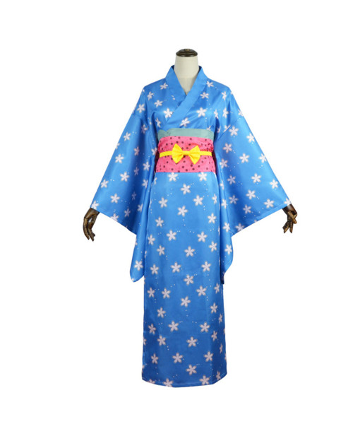 Women Japanese Blue Kimono Star Pattern Yukata Halloween Costume